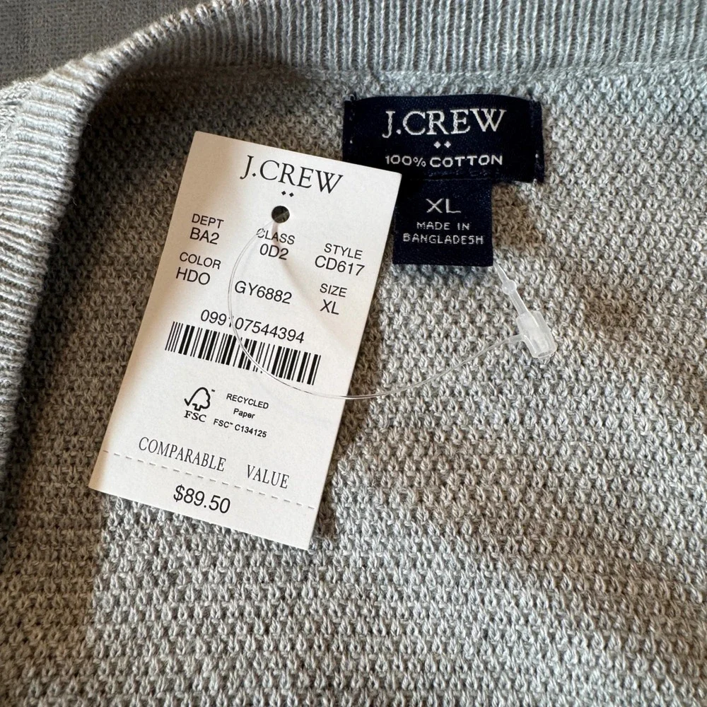 J.Crew Mens Sweater XL Grey Cotton Textured Raglan Sleeve Lightweight Casual